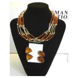 Sterling & 14k gold Faux Amber necklace & 2-