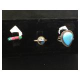 3- Sterling ,Turquoise, coral & mop inlay rings