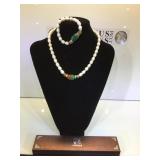 Freshwater Pearl & Jade matching necklace &