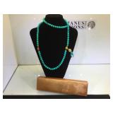 Green, orange gemstone necklace, 40 in. Length,