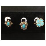 3- Sterling & Turquoise Southwest style rings