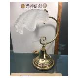 Brass and glass vintage desk lamp, Korea, clam