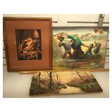 3 pcs original art, paintings, on paper, canvas
