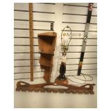 Vintage wood estate items, oak corner shelf, wood