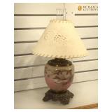 Scenic antique kerosene lamp with paper top