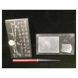 Japanese slate calligraphy stone and pen, no