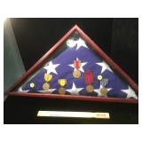 American flag in case with 5 WW2 era service