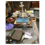 Table top lot of estate items, lamp, victorian