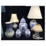 Carved soapstone small lamp, 3 bo night lights,