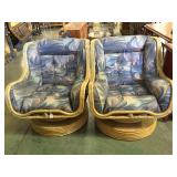 2 bentwood upholstered swivel chairs
