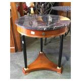 3 leg wooden & marble top side table w/ drawer &