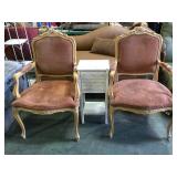 2 wood & upholstered arm chair & side table