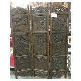 Hand carved wood 3 panel room divider
