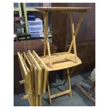 5- wooden TV trays w/ stand