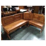 Wooden oak corner bench with flip up seat storage