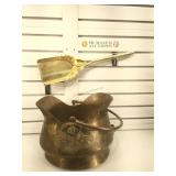Antique Brass Coal Scuttle & Shovel