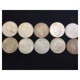 10- SILVER MORGAN & PEACE SILVER DOLLARS, 10 x $