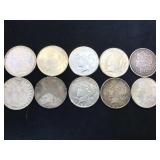 10- MORGAN & PEACE SILVER DOLLARS, 10 x $