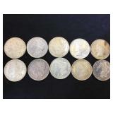 10- MORGAN & PEACE SILVER DOLLARS, 10 x $