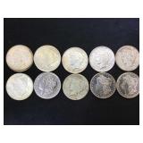 10- MORGAN & PEACE SILVER DOLLARS, 10 x $