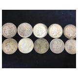 10- MORGAN & PEACE SILVER DOLLARS, 10 x $