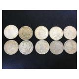 10- MORGAN & PEACE SILVER DOLLARS, 10 x $