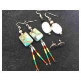 3- pairs of Southwest style earrings, some silver