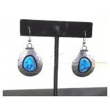 Sterling & Turquoise shadow box earrings, signed
