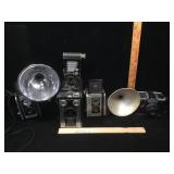 Vintage cameras and by Kodak, Ansco