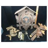 Wooden cuckoo clock, missing weights, not tested,