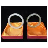 Pair of jade bangle bracelets with gift boxes