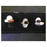 3- Sterling Southwest style rings, various gems