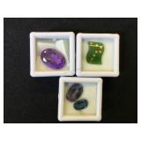 3- ramekins of various gemstones