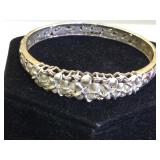 Ornate Sterling flower bangle bracelet w/ clear