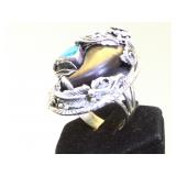 Ornate Sterling  & Turquoise claw ring, size 11