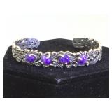 Ornate Sterling & purple gemstone cuff bracelet