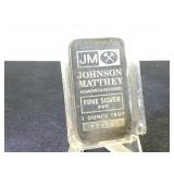 1- Troy oz. .999 Fine Silver Johnson Matthey Bar