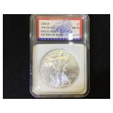 2008 W AMERICAN SILVER EAGLE, cased & graded