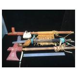 3 Native American wooden pipes w/leather
