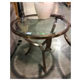 Copper color metal frame glass top side table
