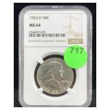 1963 D Silver Half Dollar Ms 64 Ngc
