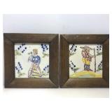 Vtg Handpainted Framed Tiles. 7.5x7.5in