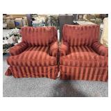 A . Rudin custom upholstery pair of red striped