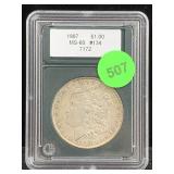1887 Silver Morgan Dollar Cased Graded