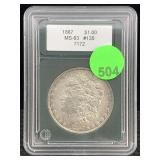 1887 Silver Morgan Dollar Cased Graded