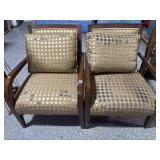 Pair of upholstered wooden armed chairs  with