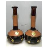 2 Vtg Leather Wrapped Decanters. Made In Spain,