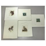 5 David Olson Signed LE Colored Etchings on