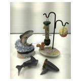 PHB trinket box, fish & figurine bird feeder &