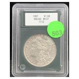 1887 Silver Morgan Dollar Cased Graded